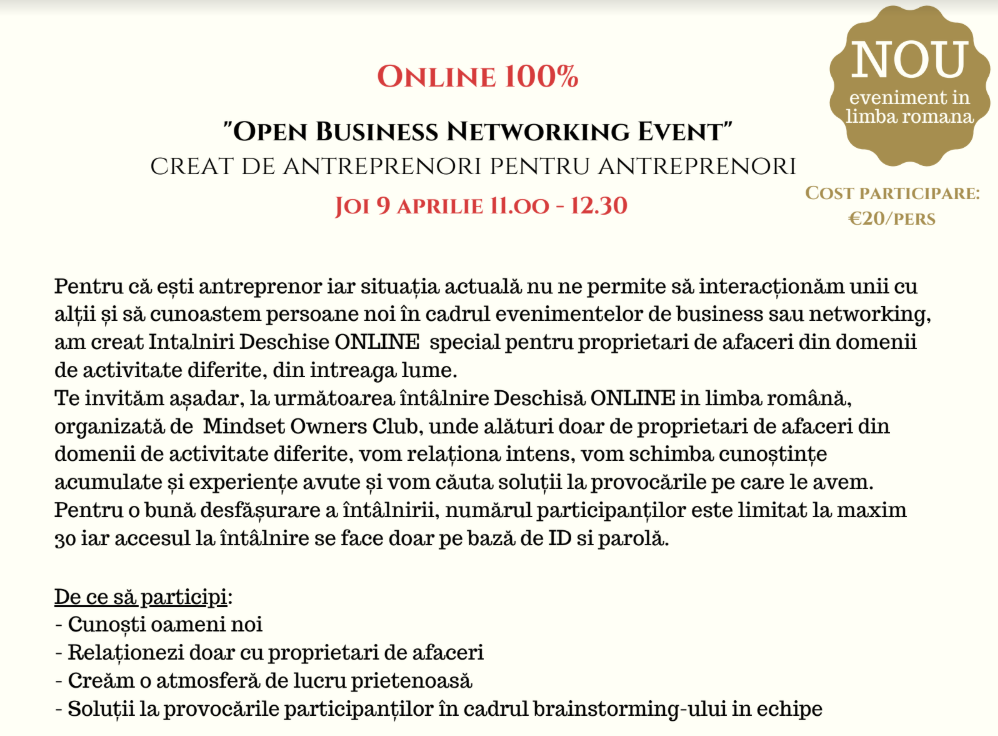 Invitation to a local business event which was moved online because of the Coronavirus quarantine and lockdown/saftey-measures.  